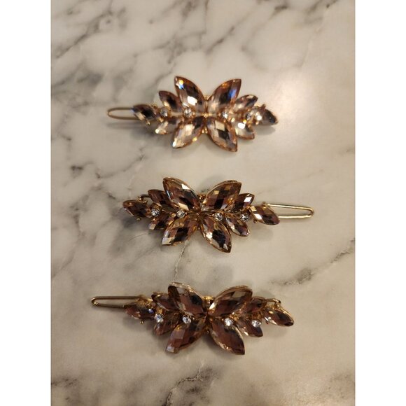 Set Of 3 Crystal Rhinestone Butterfly Hair Clips - Picture 3 of 5